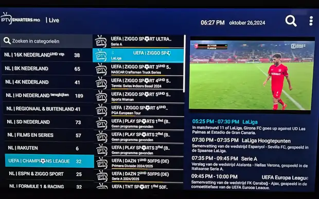 Live tv menu op SmartersProLive